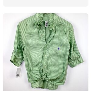 KMJ Bonita Green Striped Casual Button-Down.